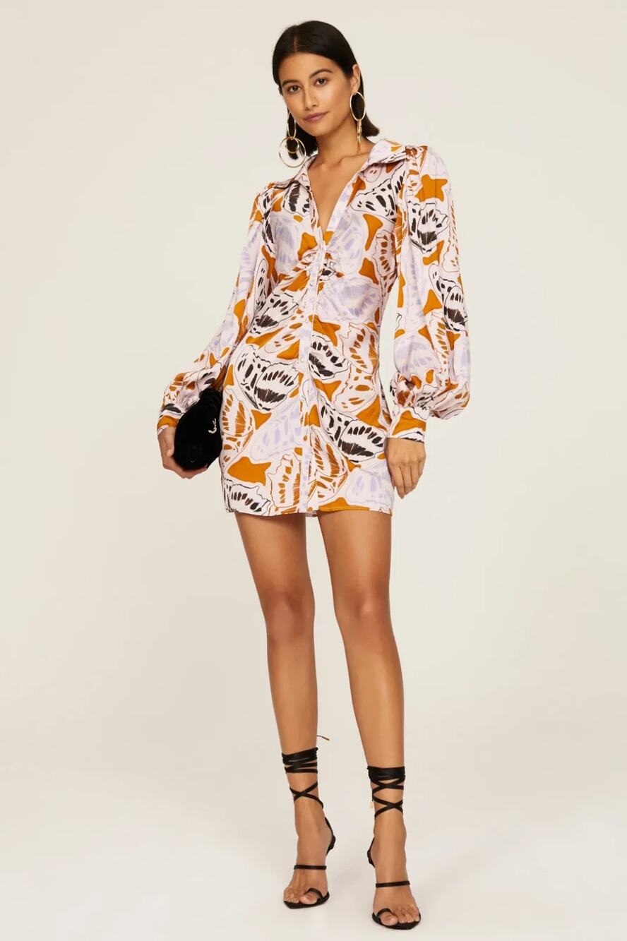 For Love & Lemons Esmeralda Mini Dress Mustard Yellow Lavender Large